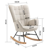 Scandinavian nursing rocking chair with armrests in beige fabric with stitching - FUNKEL