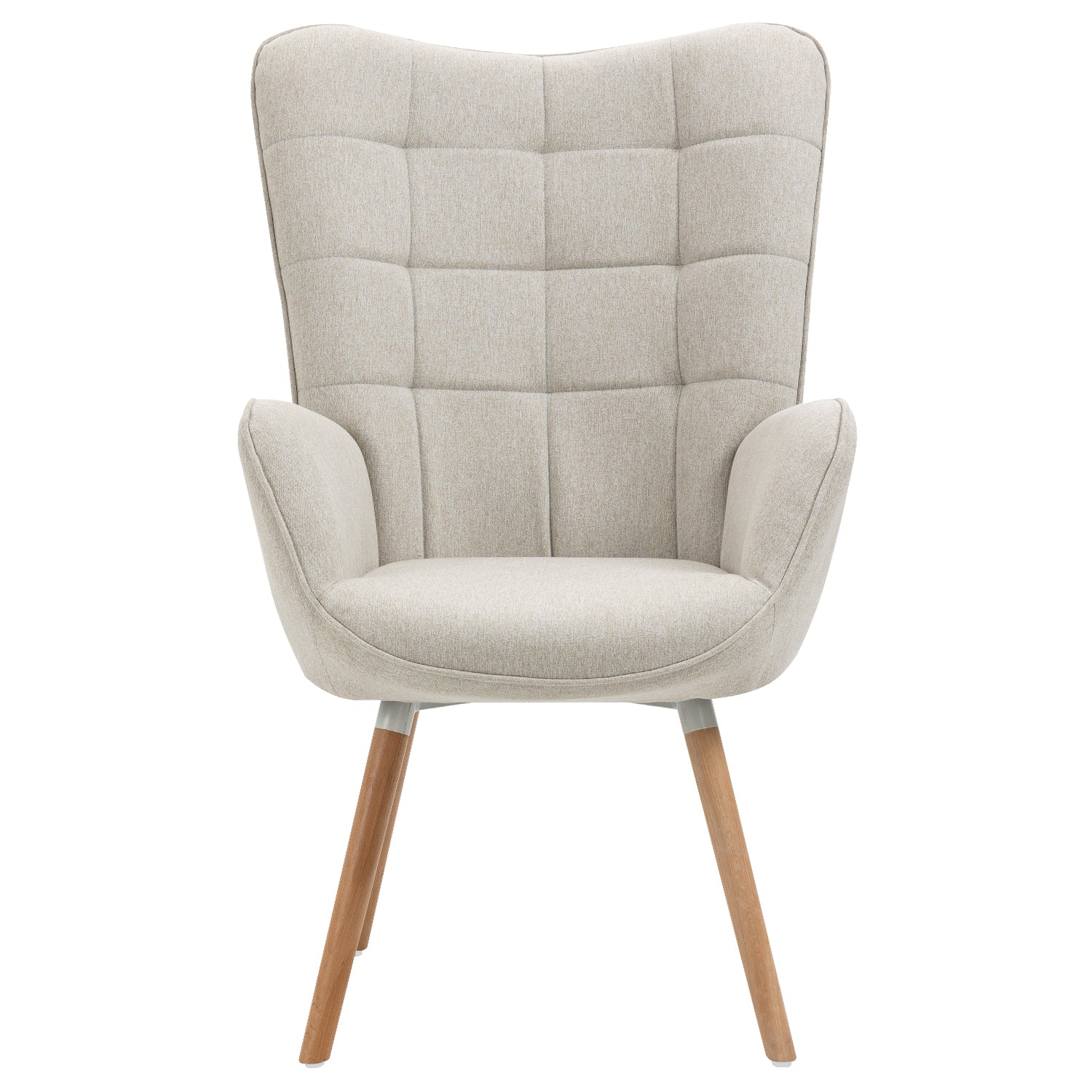 Scandinavian armchair with armrests in beige fabric with stitching - FUNKEL