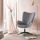 Chaise de relaxation, fauteuil de salon avec accoudoirs, pivotant à 360 degrés, en tissu gris, pieds en métal noir - LINDELOF GREY