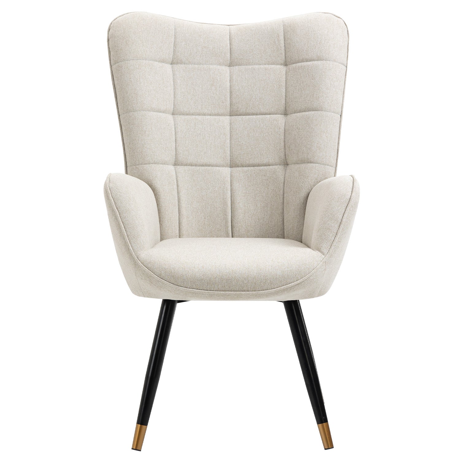 Scandinavian armchair with armrests in beige fabric with stitching - FUNKEL