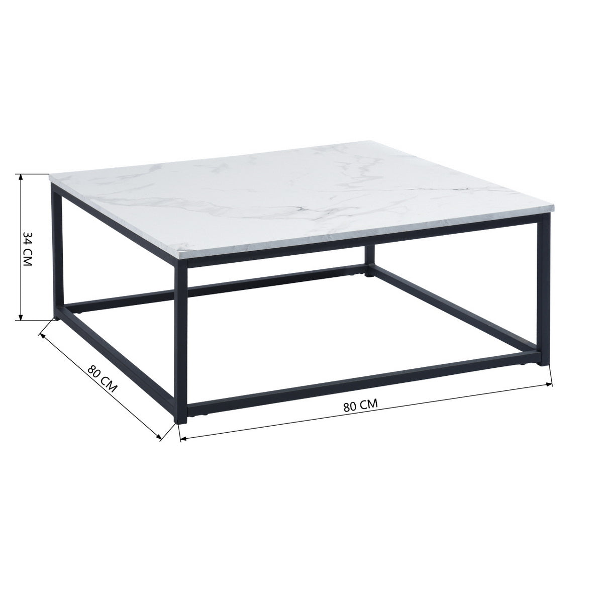 Square coffee table with industrial style, metal structure and imitation marble top - FACTO SQUARE COFFEE TABLE MARBLE