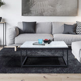 Contemporary style square coffee table, marble effect wooden tray, black metal structure - facto