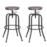 Juego de 2 taburetes de bar industriales con patas de metal, asiento de madera giratorio 360°, altura regulable con reposapiés - ANACLETUS WALNUT