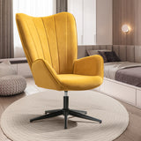 Chaise de relaxation, fauteuil de salon avec accoudoirs, pivotant à 360 degrés, en tissu jaune, pieds en métal noir - LINDELOF TURMERIC