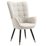 Scandinavian armchair with armrests in beige fabric with stitching - FUNKEL