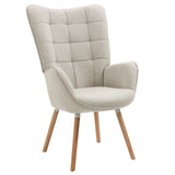 Scandinavian armchair with armrests in beige fabric with stitching - Funkel