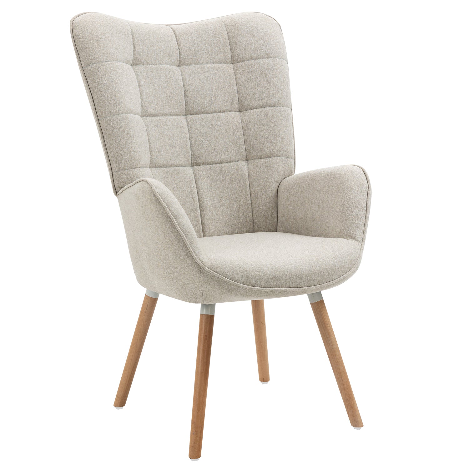 Scandinavian armchair with armrests in beige fabric with stitching - Funkel