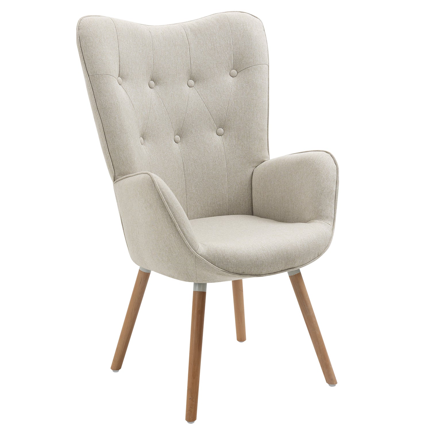 Scandinavian armchair with armrest in padded beige fabric - Kas