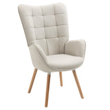 Scandinavian armchair with armrests in beige fabric with stitching - FUNKEL