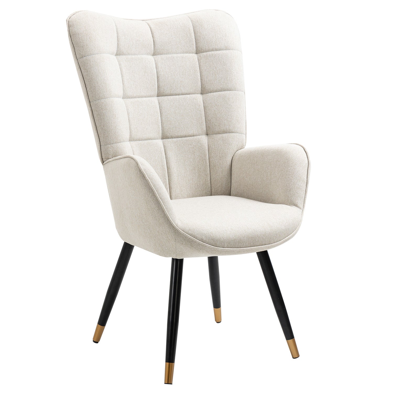 Fauteuil scandinave avec accoudoirs en tissu beige à surpiqûres - FUNKEL