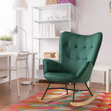 Comfortable rocking chair in dark green velvet - EPPING KD VELVET GREEN WOOD LEG