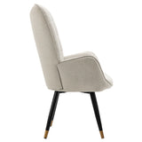 Scandinavian armchair with armrests in beige fabric with stitching - FUNKEL