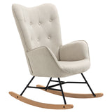 Comfortable Scandinavian nursing rocking chair in beige padded fabric - EPPING FABRIC BEIGE NATURE WOOD LEG