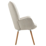 Scandinavian armchair with armrests in beige fabric with stitching - FUNKEL