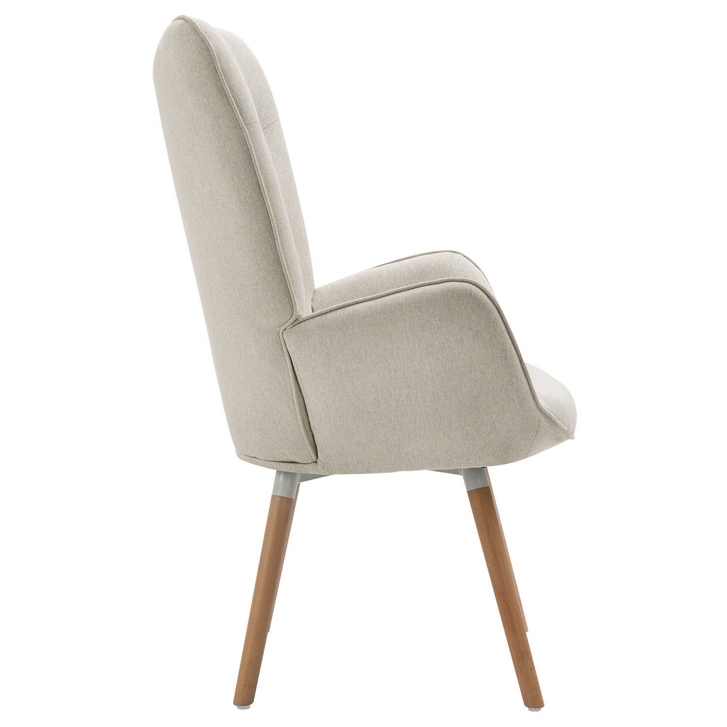 Scandinavian armchair with padded back, upholstered in beige fabric, solid wood legs - KAS FABRIC BEIGE NATURAL WOOD