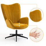 Relaxation chair, living room armchair with armrests, 360 degree swivel, in yellow fabric, black metal legs - LINDELOF TURMERIC