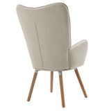 Scandinavian armchair with padded back, upholstered in beige fabric, solid wood legs - KAS FABRIC BEIGE NATURAL WOOD