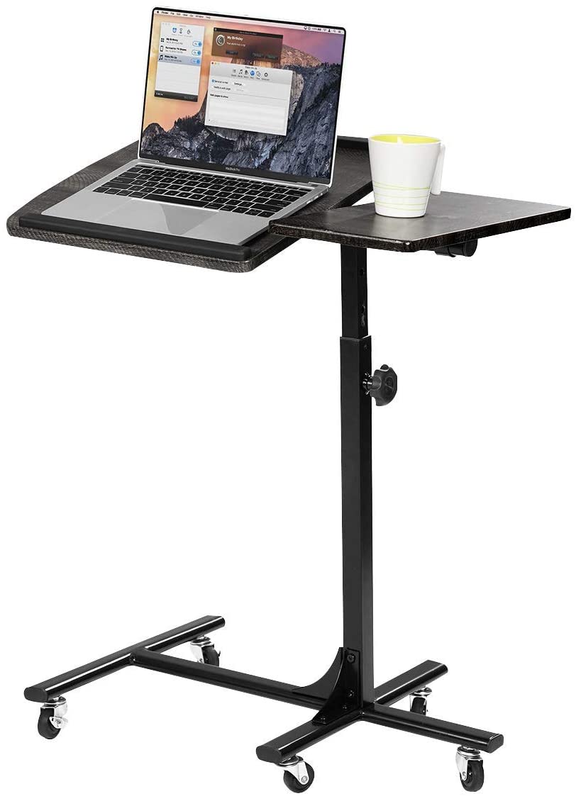 Swivel computer table/stand with casters and adjustable height - AMALTHEA BLACK WOOD