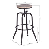 Set of 2 industrial bar stools with mocha-colored metal legs, 360° swivel wooden seat, adjustable height with footrest - ANACLETUS OAK LMKZ