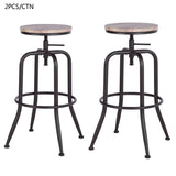 Set of 2 industrial bar stools with mocha-colored metal legs, 360° swivel wooden seat, adjustable height with footrest - ANACLETUS OAK LMKZ