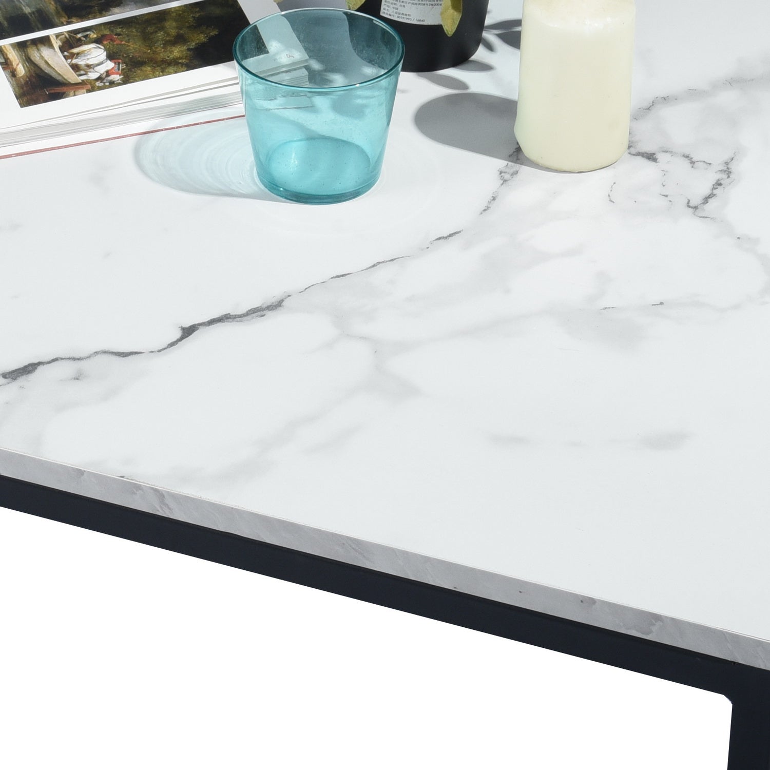 Square coffee table with industrial style, metal structure and imitation marble top - FACTO SQUARE COFFEE TABLE MARBLE