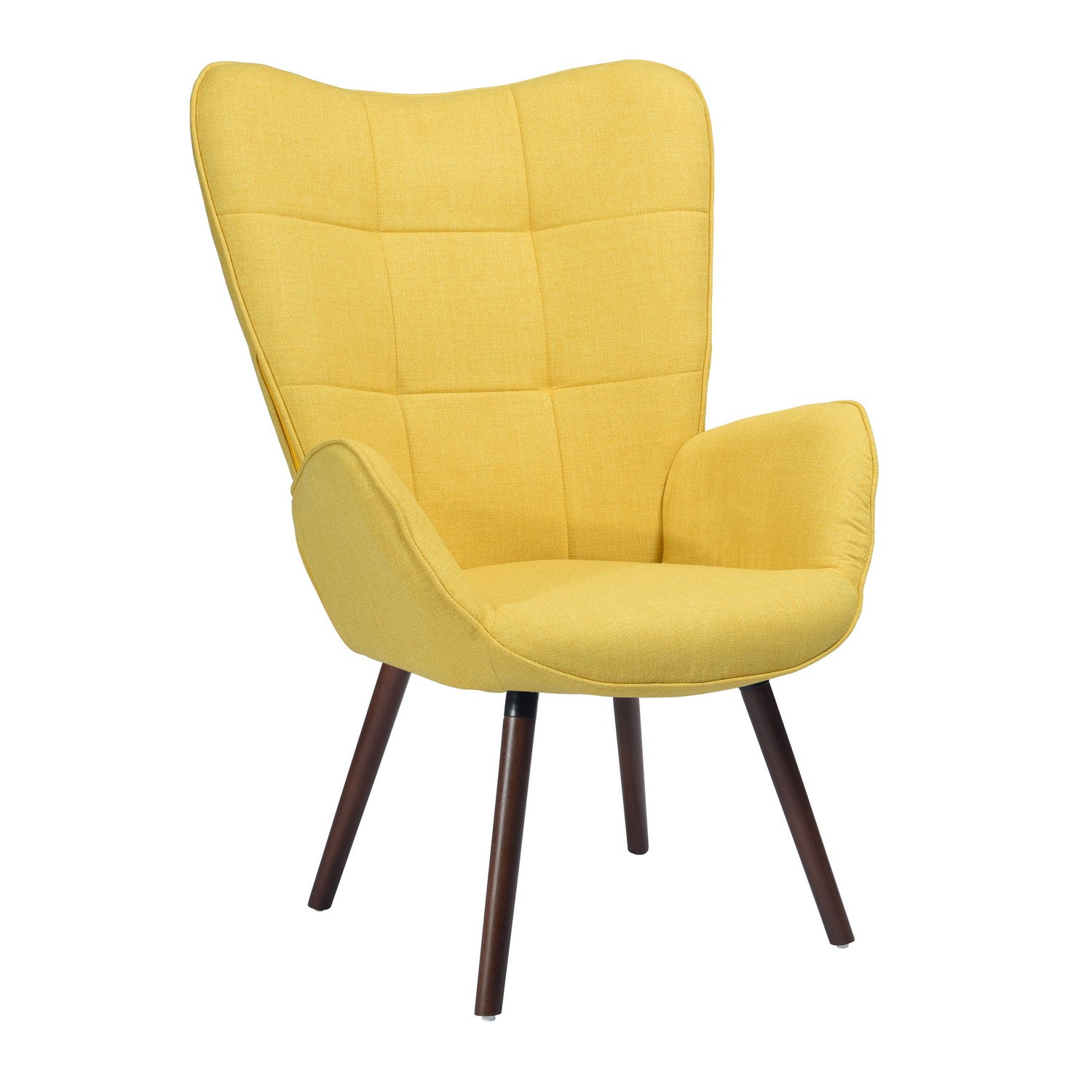 Sillón escandinavo acolchado con reposabrazos amarillos, patas de madera oscura - BOGDAN YELLOW DARK WOOD LEG