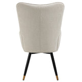 Scandinavian armchair with armrests in beige fabric with stitching - FUNKEL