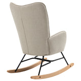 Comfortable Scandinavian nursing rocking chair in beige padded fabric - EPPING FABRIC BEIGE NATURE WOOD LEG