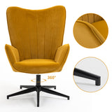 Chaise de relaxation, fauteuil de salon avec accoudoirs, pivotant à 360 degrés, en tissu jaune, pieds en métal noir - LINDELOF TURMERIC