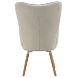 Scandinavian armchair with padded back, upholstered in beige fabric, solid wood legs - KAS FABRIC BEIGE NATURAL WOOD