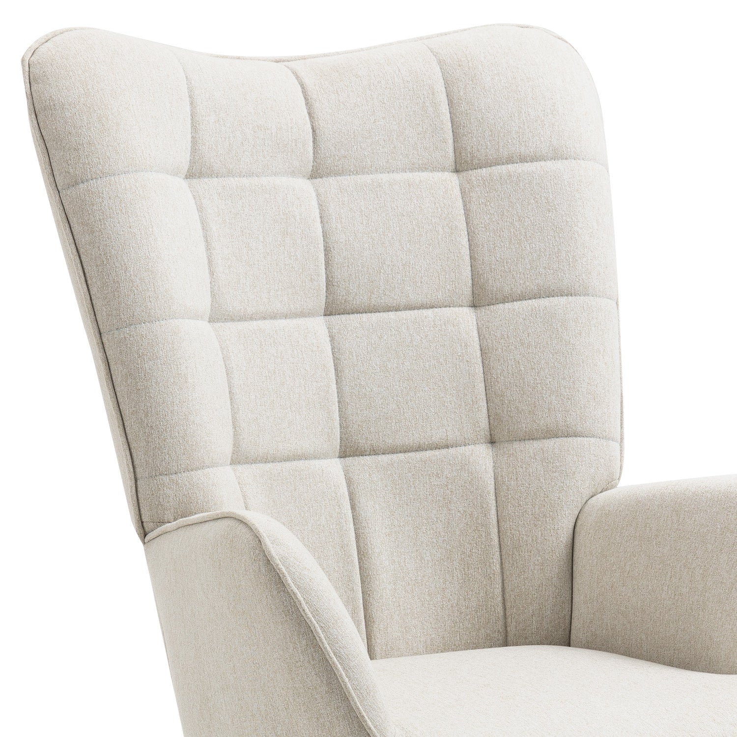 Scandinavian armchair with armrests in beige fabric with stitching - FUNKEL