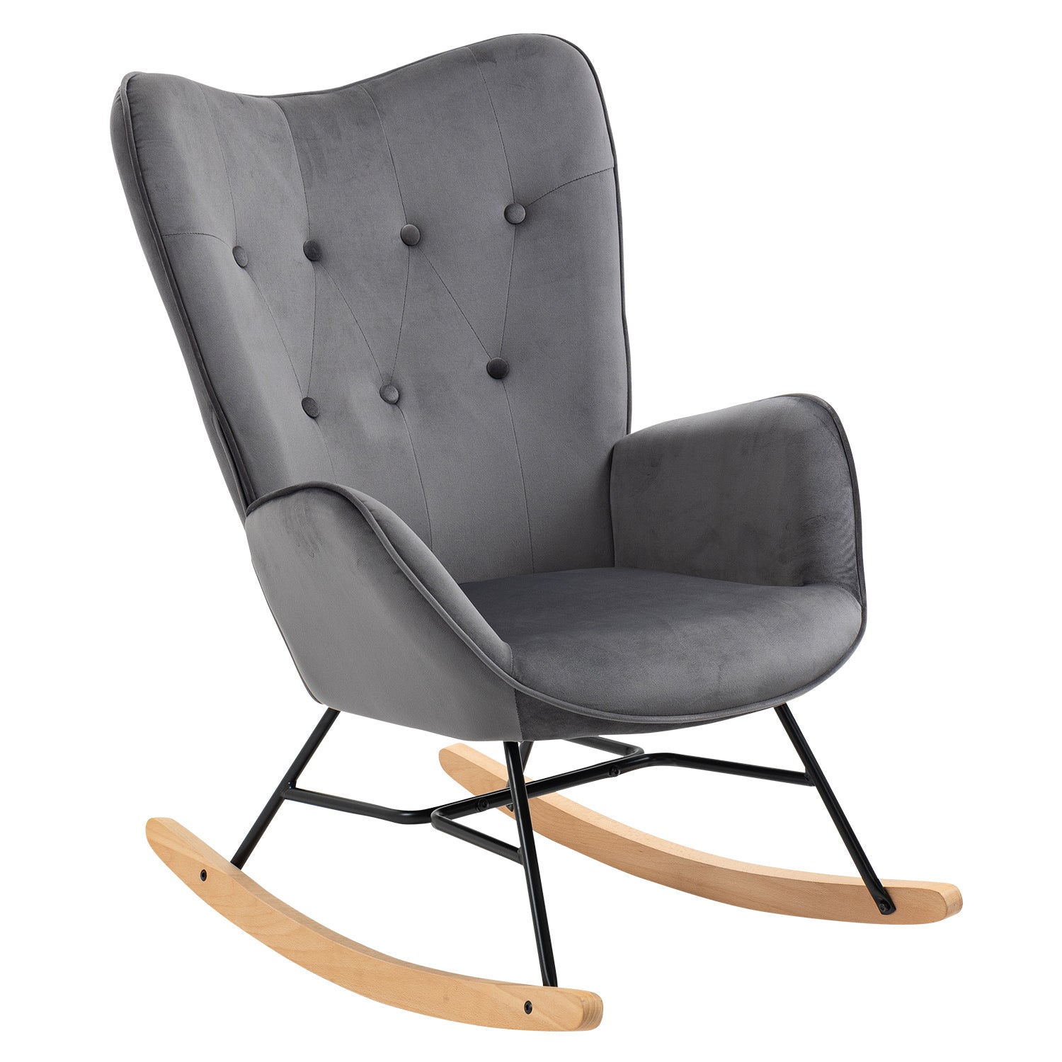 Fauteuil à bascule confortable en velours gris foncé - EPPING VELVET DARK GREY