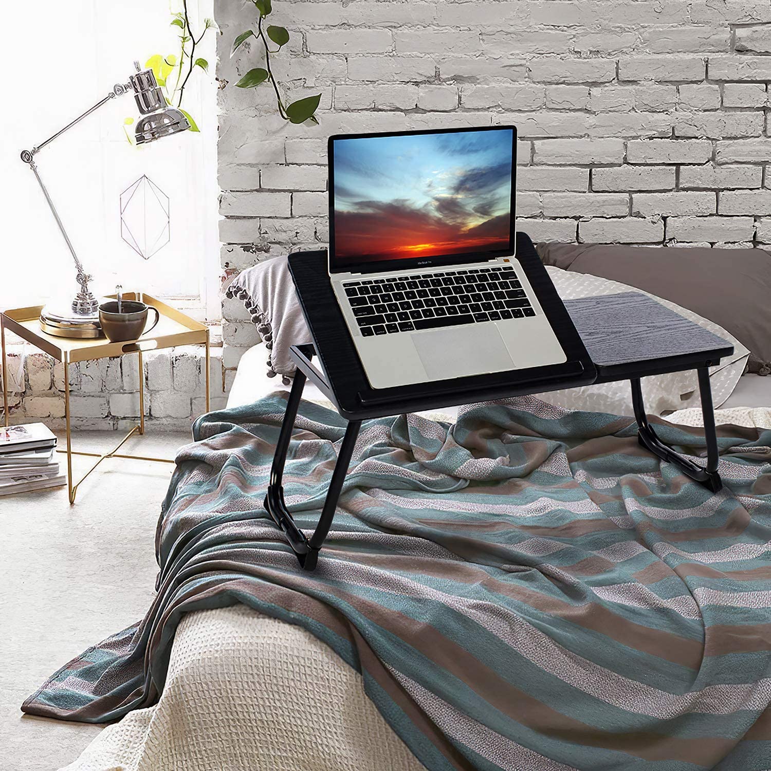 Tavolino da letto/supporto porta PC con piedini - MAMIE BLACK WOOD