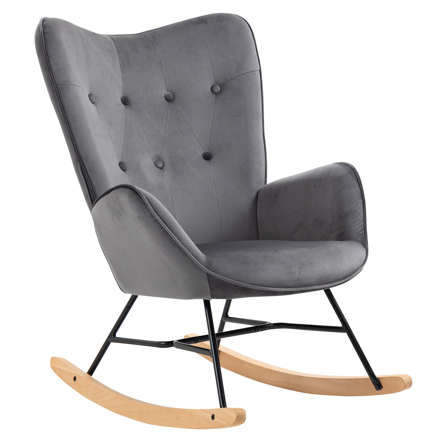 Fauteuil à bascule confortable en velours gris foncé - EPPING VELVET DARK GREY