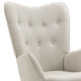 Scandinavian armchair with padded back, upholstered in beige fabric, solid wood legs - KAS FABRIC BEIGE NATURAL WOOD