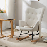 Comfortable Scandinavian nursing rocking chair in beige padded fabric - EPPING FABRIC BEIGE NATURE WOOD LEG