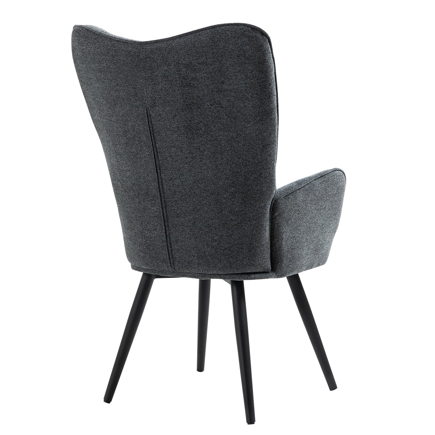 Scandinavian armchair comfortable back with armrests padded in dark gray fabric with stitching, black metal legs - FUNKEL DARK GRAY