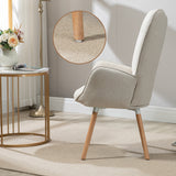 Scandinavian armchair with padded back, upholstered in beige fabric, solid wood legs - KAS FABRIC BEIGE NATURAL WOOD