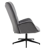 Chaise de relaxation, fauteuil de salon avec accoudoirs, pivotant à 360 degrés, en tissu gris, pieds en métal noir - LINDELOF GREY