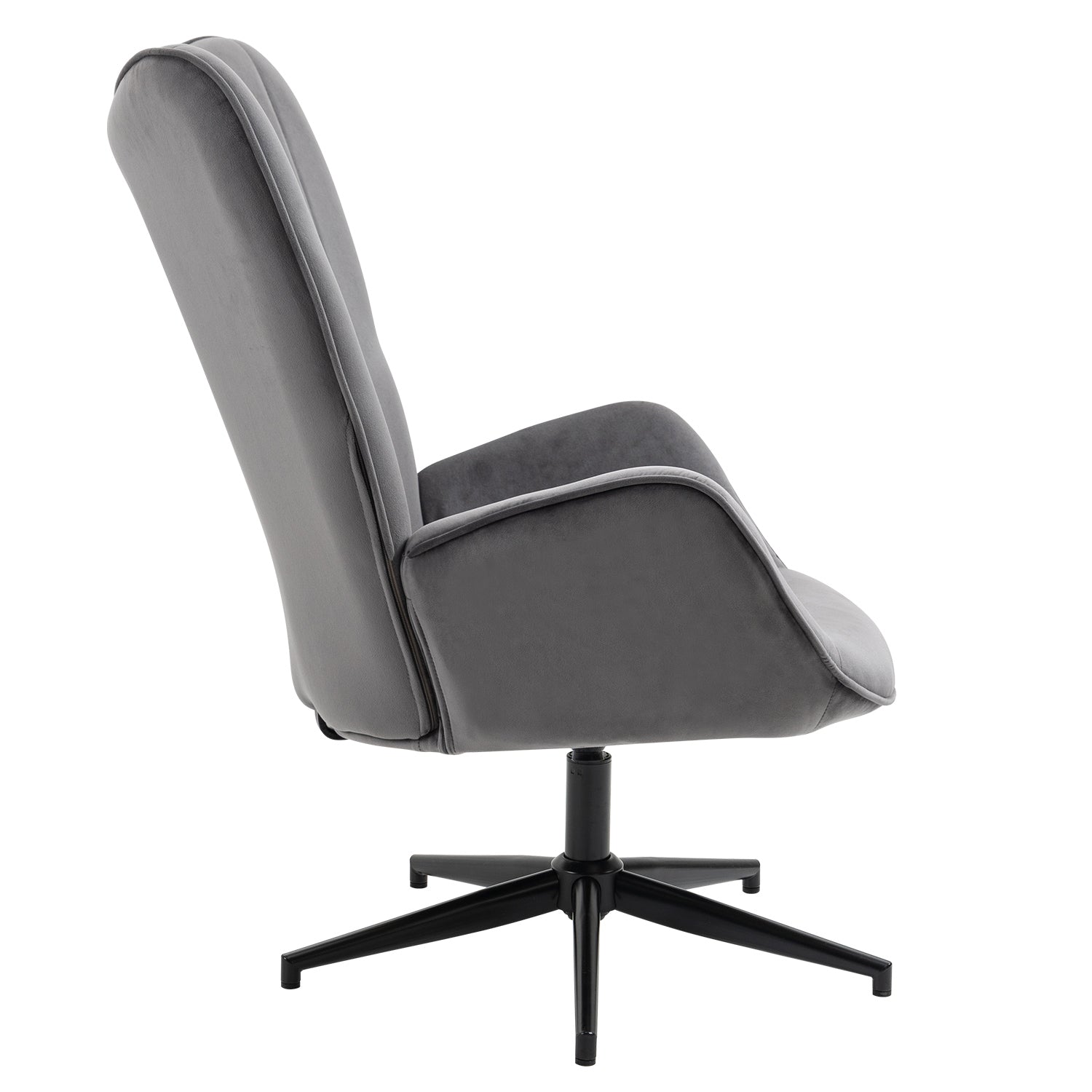 Relaxation chair, living room armchair with armrests, 360 degree swivel, in gray fabric, black metal legs - LINDELOF GRAY