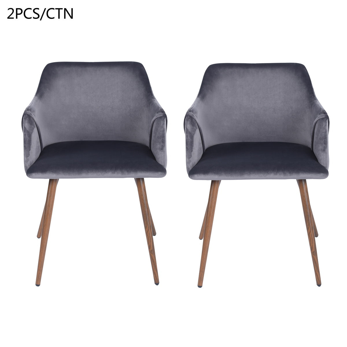 Set of 2 Scandinavian dining room chairs with padded seat, in gray velvet and imitation wood metal legs - ALDRIDGE GRAY