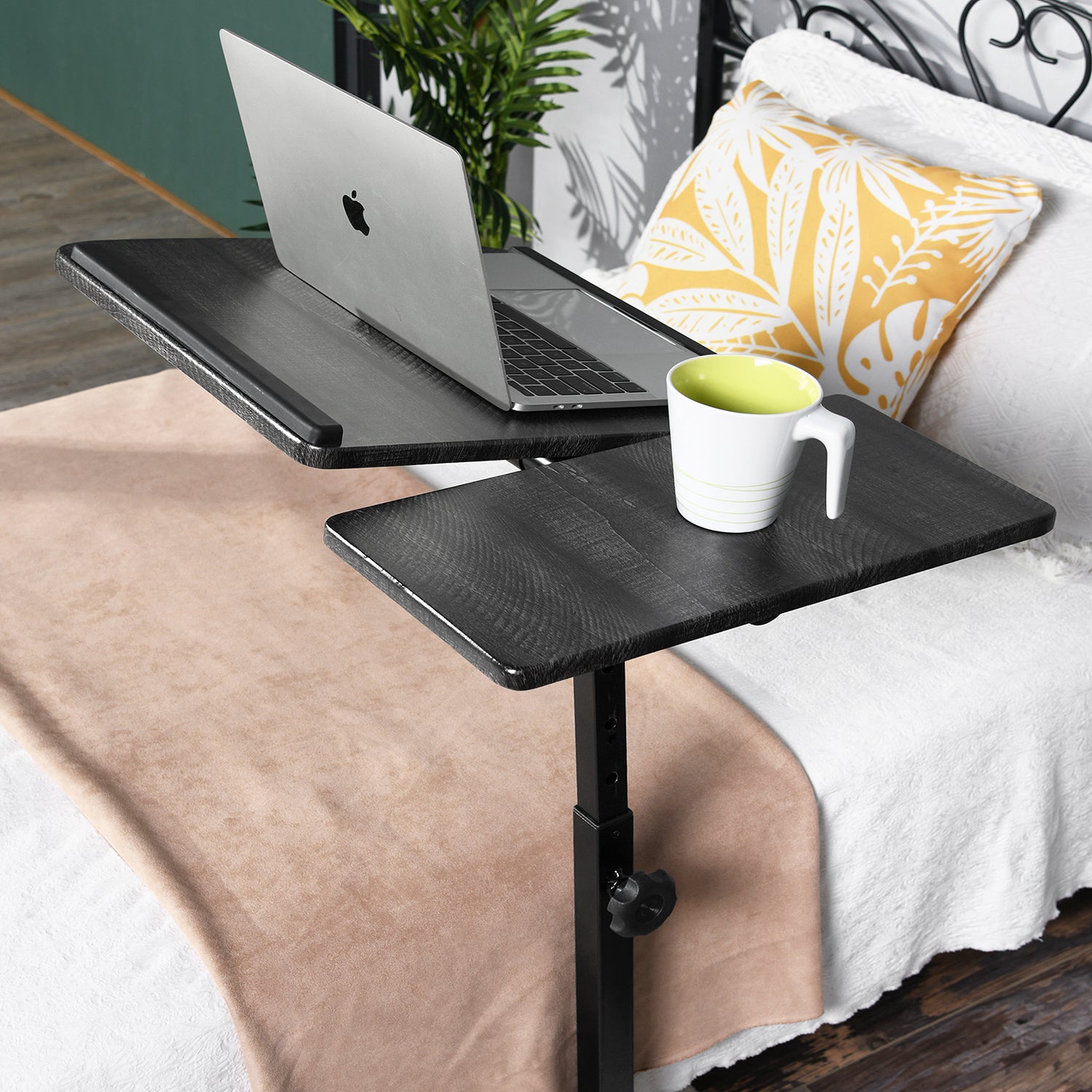 Swivel computer table/stand with casters and adjustable height - AMALTHEA BLACK WOOD