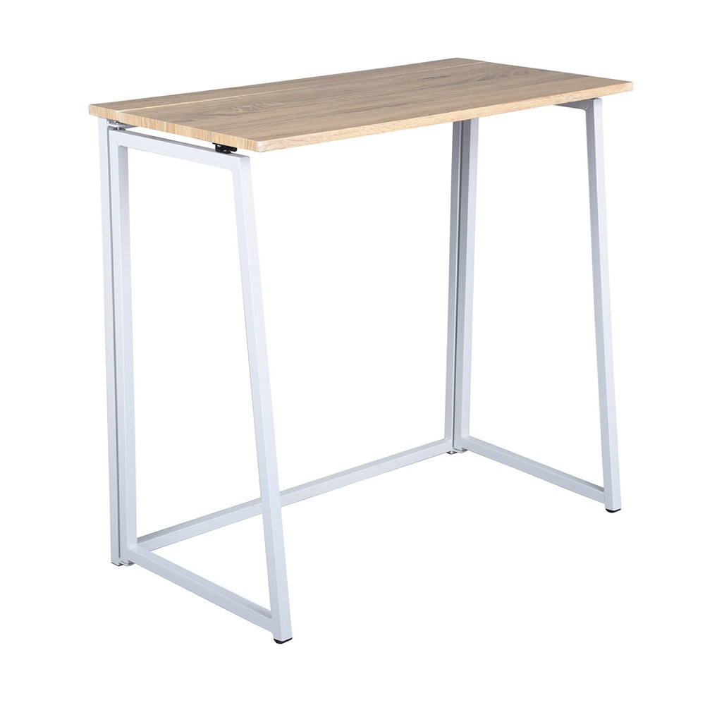 Foldable oak wood desk/computer table with white metal legs - ASCOLI OAK