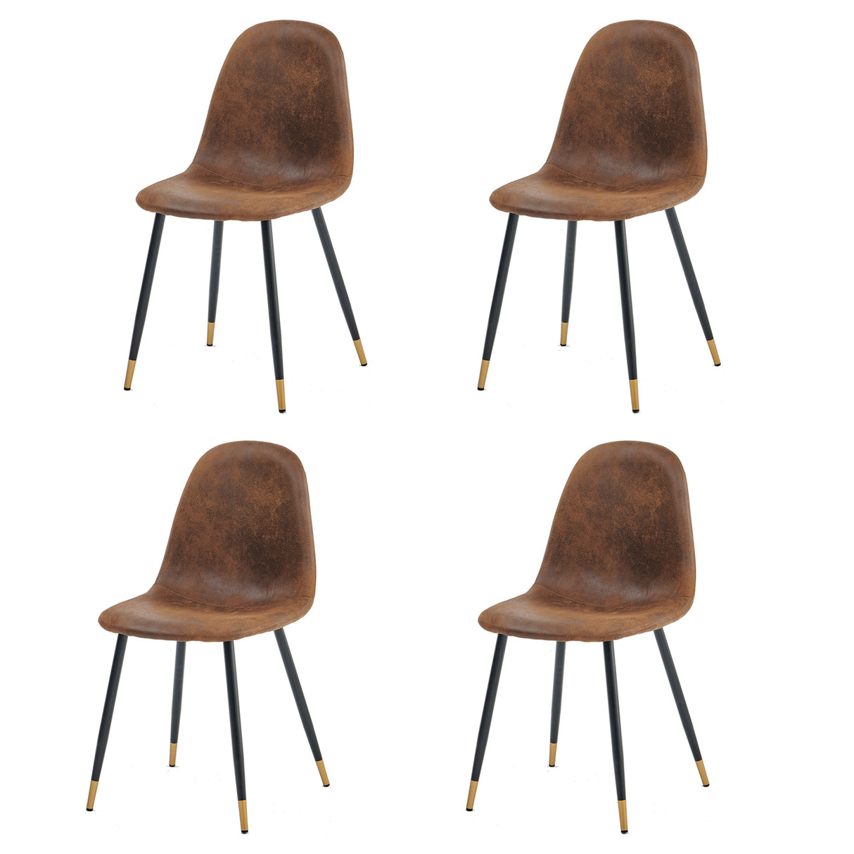 Set of 4 retro dining room chairs in suede/suede effect fabric, padded seat and black and gold metal legs - CHARLTON SUEDE BROWN BG