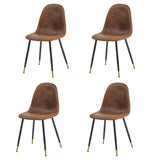 Set of 4 retro dining room chairs in suede/suede effect fabric, padded seat and black and gold metal legs - CHARLTON SUEDE BROWN BG