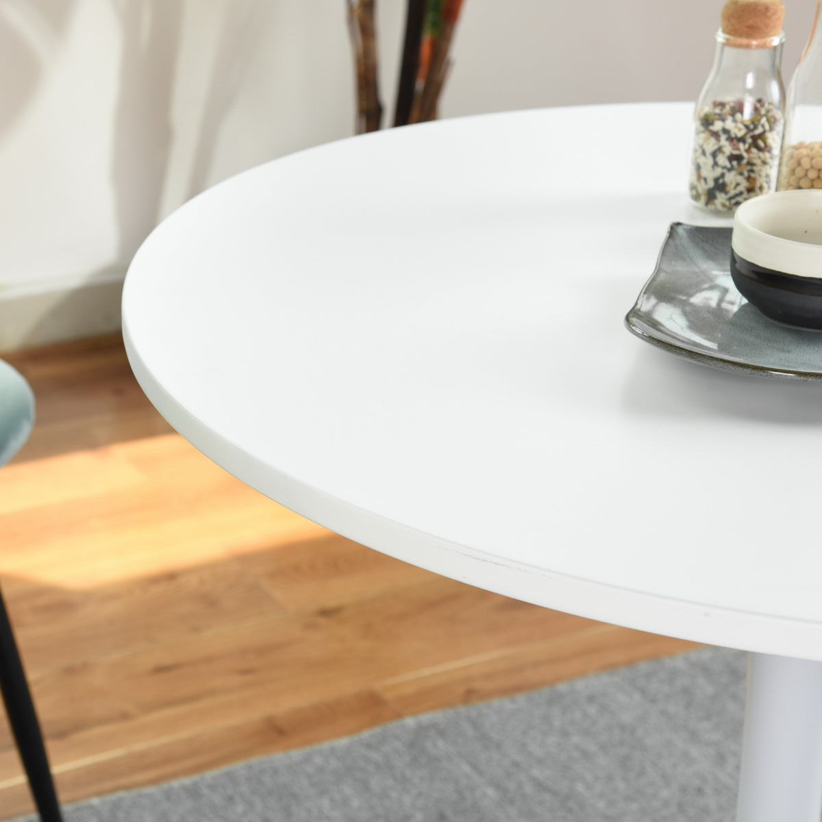 Table Salle à Manger Ronde Scandinave 2-4 Personnes pour Salon Cuisine, en Bois d'ingénierie et métal, Blanc - CLIFT WHITE B