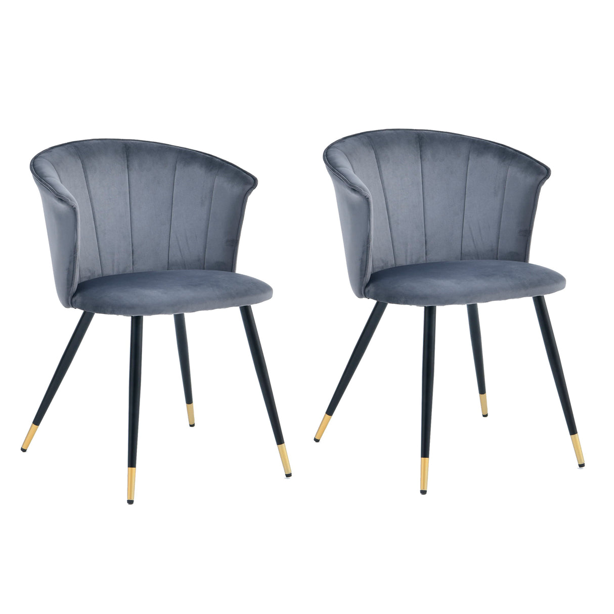 Lot de 2 chaises salle à manger rétro, en velours gris et pieds en métal noir et dorée - DONCIC DINING CHAIR GERY BG