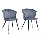 Lot de 2 chaises salle à manger rétro, en velours gris et pieds en métal noir et dorée - DONCIC DINING CHAIR GERY BG