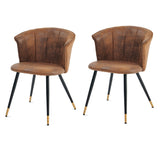 Set of 2 retro suede dining room chairs, black and gold metal legs, DONCIC SUEDE BROWN BG