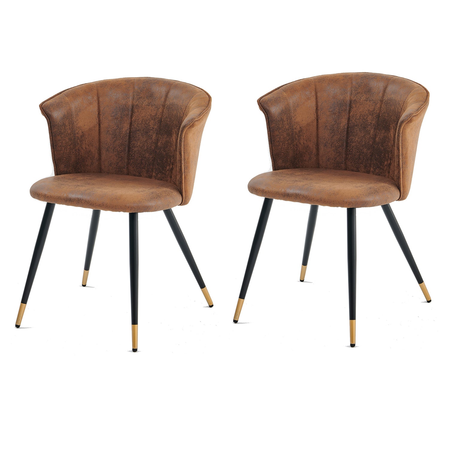 Set of 2 retro suede dining room chairs, black and gold metal legs, DONCIC SUEDE BROWN BG